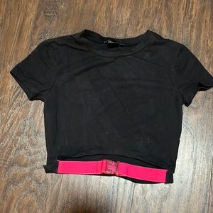 Ninth hall Black crop top with pink buckle